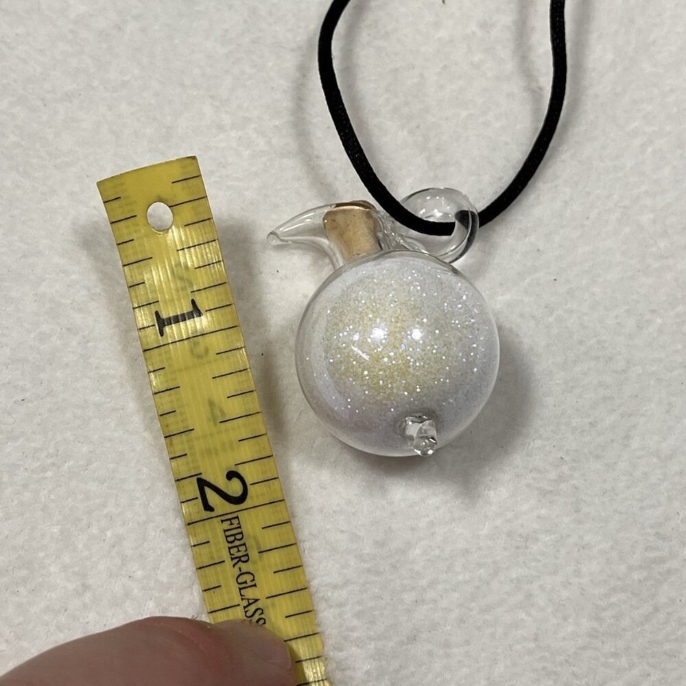 Glass Vial Necklace with Cork Stopper Iridescent Glitter Orb on Black Cord - Picture 9 of 9